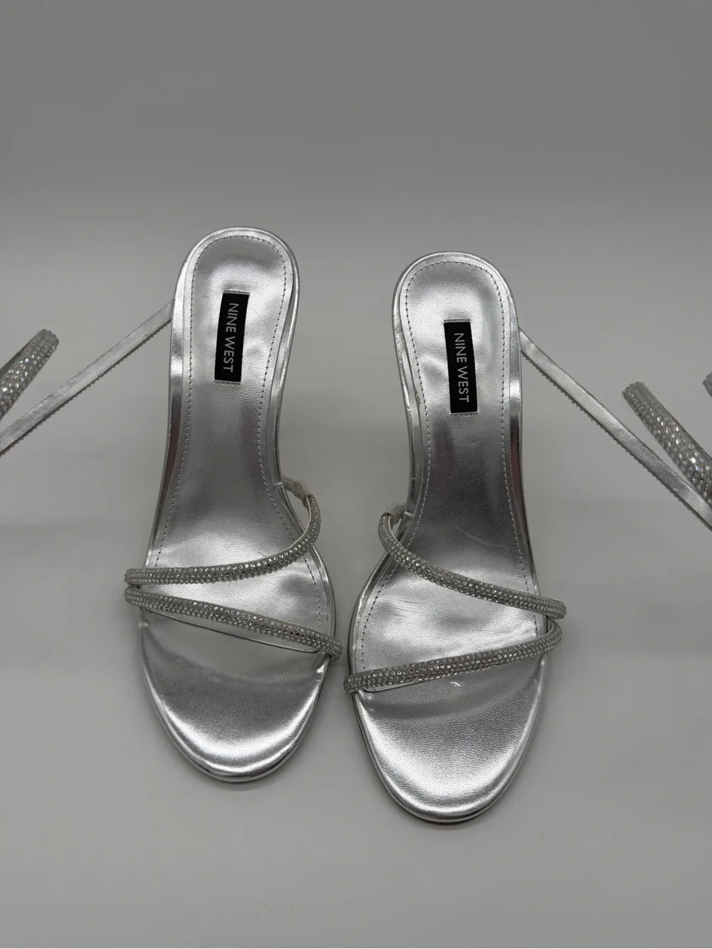 Nine West Maskil 2 Wrap Dress Heels Silver Women's - 8.5M